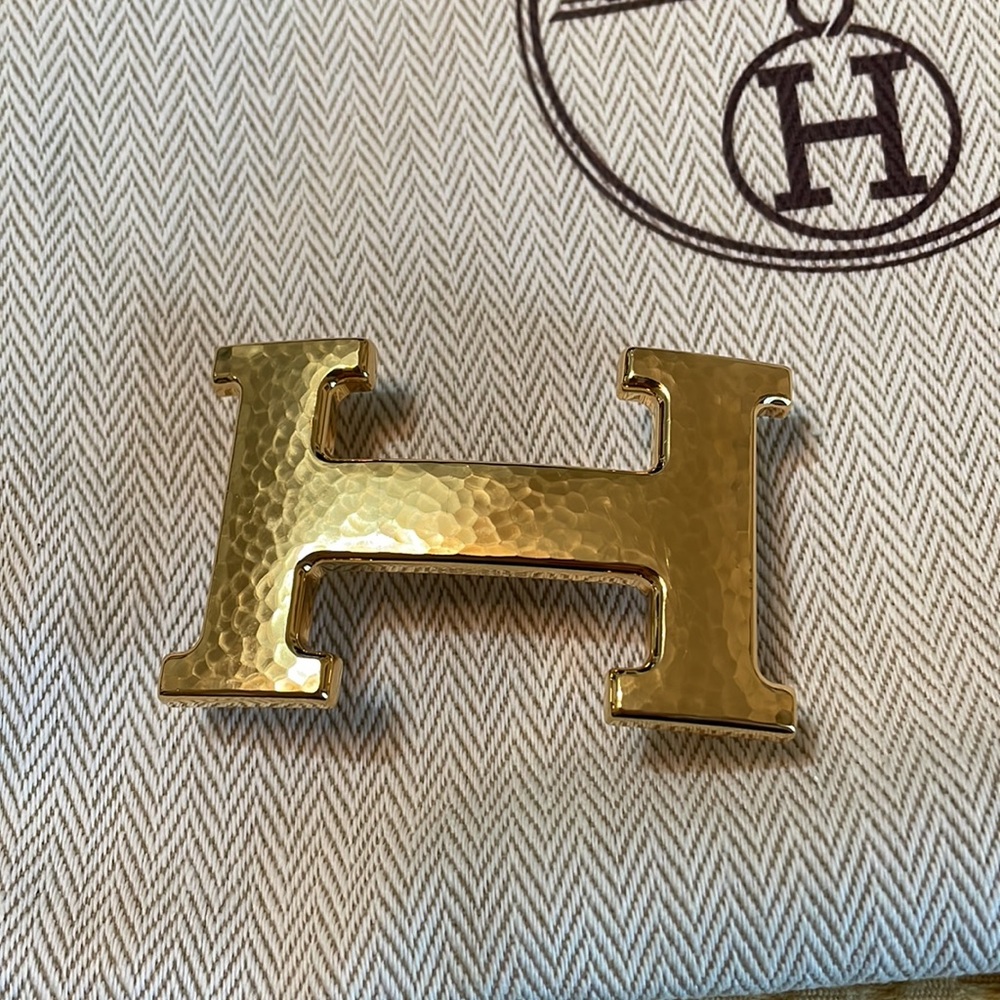 Hermes hammered finish matte gold belt buckle for 32 cm width belt straps